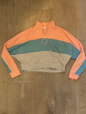 Ivoire Tricolor Cropped Zip Sweatshirt Size Small